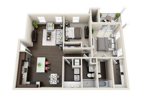 Floor plan for 2 beds, 2 baths, 1176 sqft